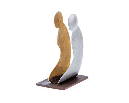 Business Card Holder - Desktop Handmade Metal - Human Figure - Gold & Silver