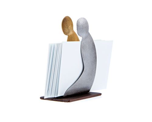 Business Card Holder - Desktop Handmade Metal - Human Figure - Gold & Silver