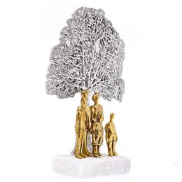 "Family Tree" Metal Sculpture - Handmade Bronze & Aluminum on Marble Base, Table Ornament - 2 Adults & 3 Children