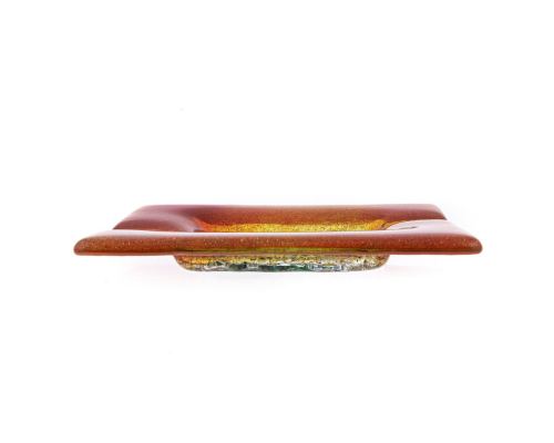 Ashtray - Handmade Fused Glass, Rectangular Shape - Decorative Smoke Accessory - Orange 16cm (6.3'')