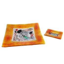 Ashtray - Handmade Fused Glass, Rectangular Shape - Decorative Smoke Accessory - Orange 16cm (6.3'')