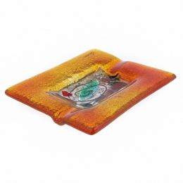 Ashtray - Handmade Fused Glass, Rectangular Shape - Decorative Smoke Accessory - Orange 16cm (6.3'')
