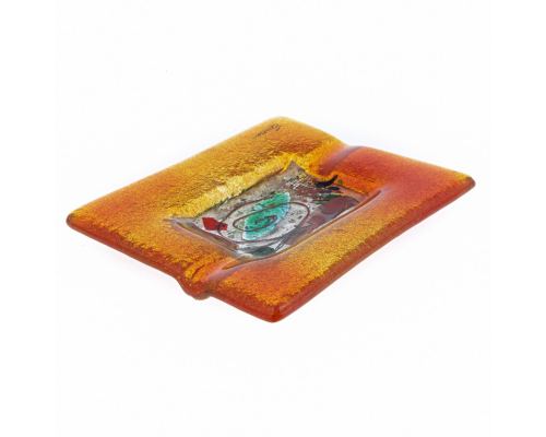 Ashtray - Handmade Fused Glass, Rectangular Shape - Decorative Smoke Accessory - Orange 16cm (6.3'')