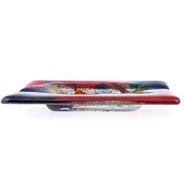 Ashtray - Handmade Fused Glass, Rectangular Shape - Decorative Smoke Accessory - Red Blue 16cm (6.3'')