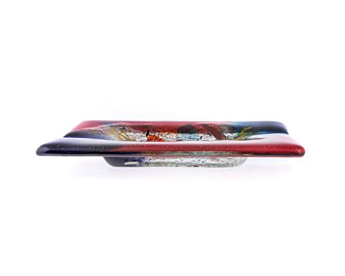 Ashtray - Handmade Fused Glass, Rectangular Shape - Decorative Smoke Accessory - Red Blue 16cm (6.3'')