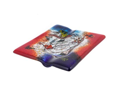 Ashtray - Handmade Fused Glass, Rectangular Shape - Decorative Smoke Accessory - Red Blue 16cm (6.3'')