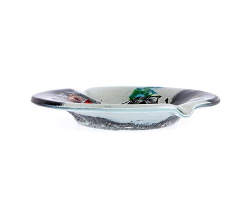 Ashtray - Handmade Fused Glass, Round Shape - Decorative Smoking Accessory - Black & White 20cm (7.9")