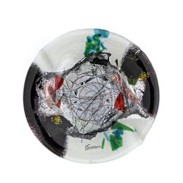 Ashtray - Handmade Fused Glass, Round Shape - Decorative Smoking Accessory - Black & White 20cm (7.9")