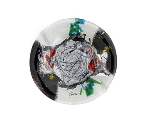 Ashtray - Handmade Fused Glass, Round Shape - Decorative Smoking Accessory - Black & White 20cm (7.9")