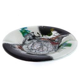 Ashtray - Handmade Fused Glass, Round Shape - Decorative Smoking Accessory - Black & White 20cm (7.9")