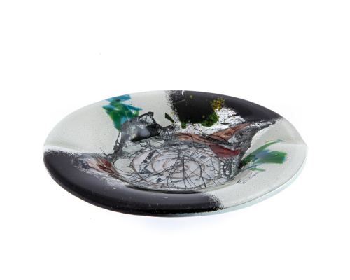 Ashtray - Handmade Fused Glass, Round Shape - Decorative Smoking Accessory - Black & White 20cm (7.9")