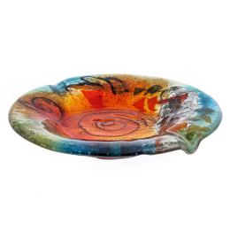 Ashtray - Handmade Fused Glass, Round Shape - Decorative Smoking Accessory - Green & Orange 20cm (7.9")