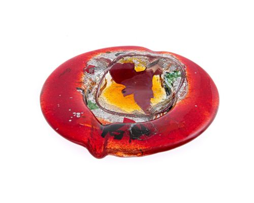 Ashtray - Handmade Fused Glass, Round Shape - Decorative Smoking Accessory - Red Bird 21cm (8.3")