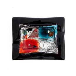 Ashtray - Handmade Fused Glass, Rectangular Shape - Decorative Smoking Accessory - Black 16cm (6.3'')