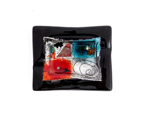 Ashtray - Handmade Fused Glass, Rectangular Shape - Decorative Smoking Accessory - Black 16cm (6.3'')