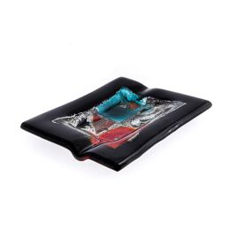 Ashtray - Handmade Fused Glass, Rectangular Shape - Decorative Smoking Accessory - Black 16cm (6.3'')