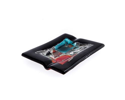 Ashtray - Handmade Fused Glass, Rectangular Shape - Decorative Smoking Accessory - Black 16cm (6.3'')