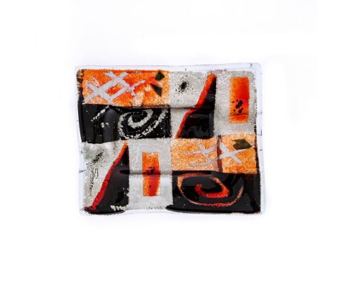 Ashtray - Handmade Fused Glass, Rectangular Shape - Decorative Smoking Accessory - Puzzle Design 16cm (6.3'')