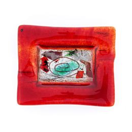 Ashtray - Handmade Fused Glass, Rectangular Shape - Decorative Smoke Accessory - Red 16cm (6.3'')