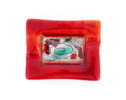 Ashtray - Handmade Fused Glass, Rectangular Shape - Decorative Smoke Accessory - Red 16cm (6.3'')