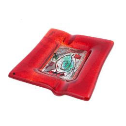 Ashtray - Handmade Fused Glass, Rectangular Shape - Decorative Smoke Accessory - Red 16cm (6.3'')