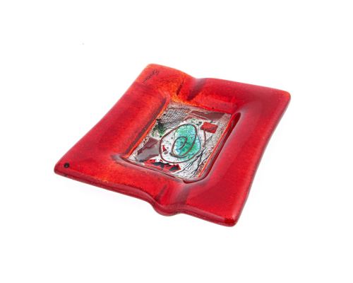 Ashtray - Handmade Fused Glass, Rectangular Shape - Decorative Smoke Accessory - Red 16cm (6.3'')