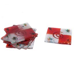 Drink Serving Coasters Set of 6 - Handmade Fused Glass - Spiral, White & Red