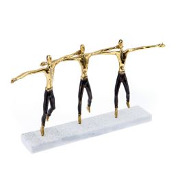 "Three Greek Sirtaki Dancers" Metal Sculpture - Handmade Bronze on Marble Base, Male Dancers