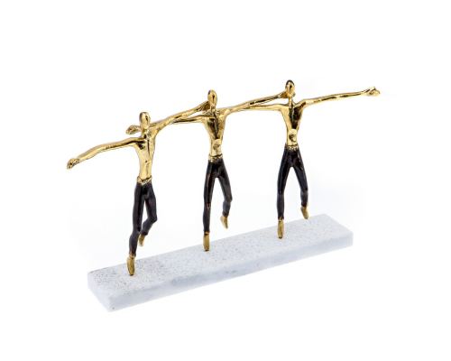 "Three Greek Sirtaki Dancers" Metal Sculpture - Handmade Bronze on Marble Base, Male Dancers