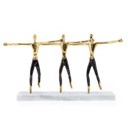 "Three Greek Sirtaki Dancers" Metal Sculpture - Handmade Bronze on Marble Base, Male Dancers