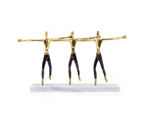 "Three Greek Sirtaki Dancers" Metal Sculpture - Handmade Bronze on Marble Base, Male Dancers