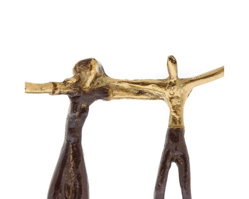 "Two Greek Sirtaki Dancers" Metal Sculpture - Handmade Bronze on Marble Base, Male & Female