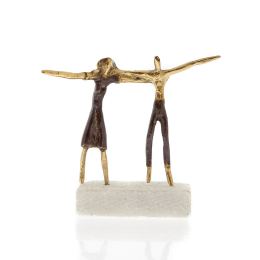 "Two Greek Sirtaki Dancers" Metal Sculpture - Handmade Bronze on Marble Base, Male & Female