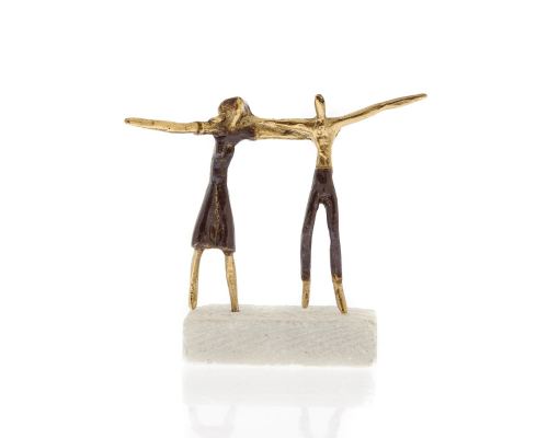 "Two Greek Sirtaki Dancers" Metal Sculpture - Handmade Bronze on Marble Base, Male & Female