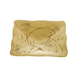 Decorative Metal Plate, Engraved Dove Bird Design - Handmade Solid Bronze, Gold Color, 9.5x9.5cm