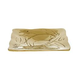 Decorative Metal Plate, Engraved Dove Bird Design - Handmade Solid Bronze, Gold Color, 9.5x9.5cm