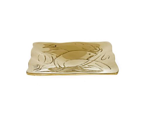 Decorative Metal Plate, Engraved Dove Bird Design - Handmade Solid Bronze, Gold Color, 9.5x9.5cm