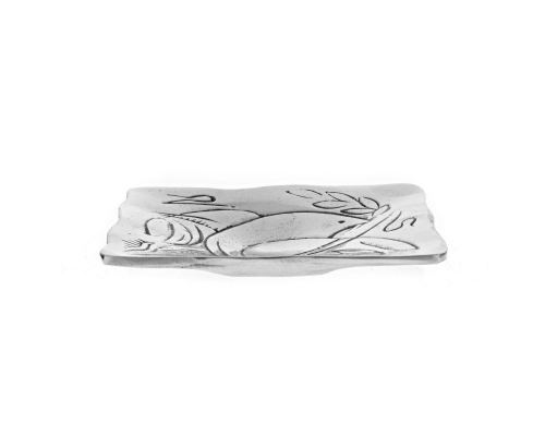 Decorative Metal Plate, Engraved Dove Bird Design - Handmade Solid Aluminum, Silver Color, 9.5x9.5cm