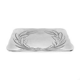 Decorative Metal Plate, Engraved Olive Wreath Design, Handmade, Silver Color 17x17cm