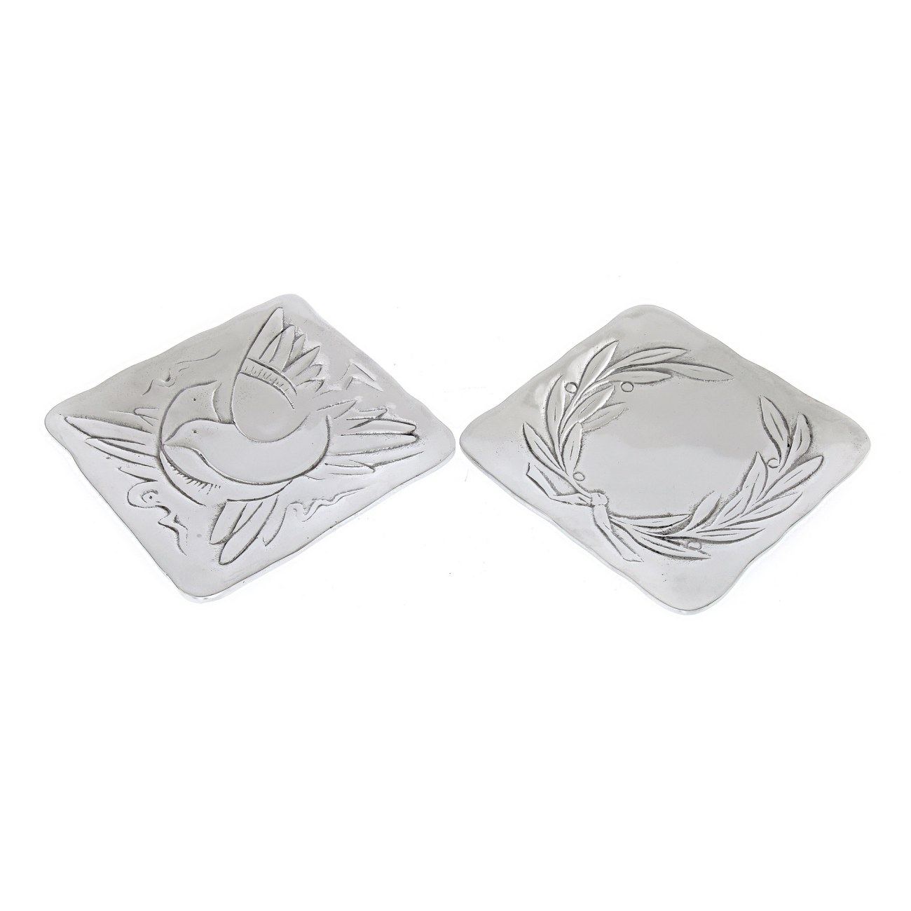 Decorative Metal Plate, Engraved Olive Wreath Design, Handmade, Silver