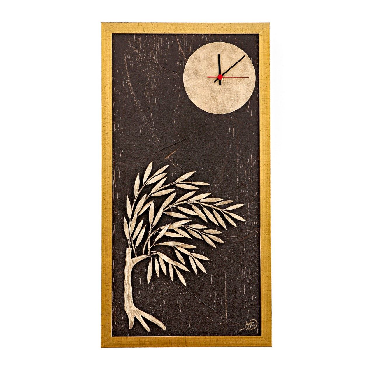 Olive Tree Round Clock Wood Metal Framed Wall Art Ornament Gold Color Height 83cm 32 6 Olive Tree Round Clock Wood Metal, Round Wood Metal Tree Wall Decor
