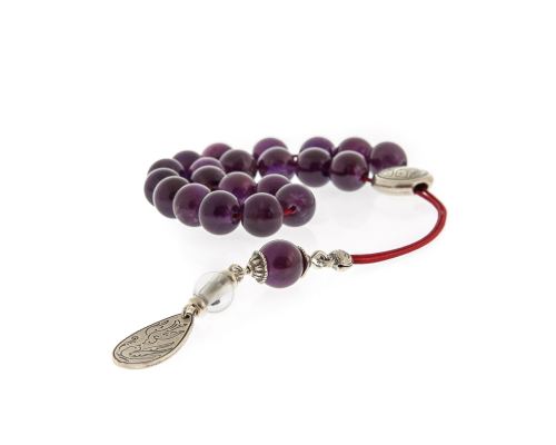 Greek Worry Beads Handmade of Amethyst & Quartz Gemstones - 925 Sterling Silver Parts & Pure Silk Cord - Pisces Horoscope, Star Sign