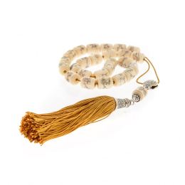 Greek Worry Beads, Handmade of Camel Bone Beads - Pure Silk Cord & Tassel - 925 Sterling Silver Parts