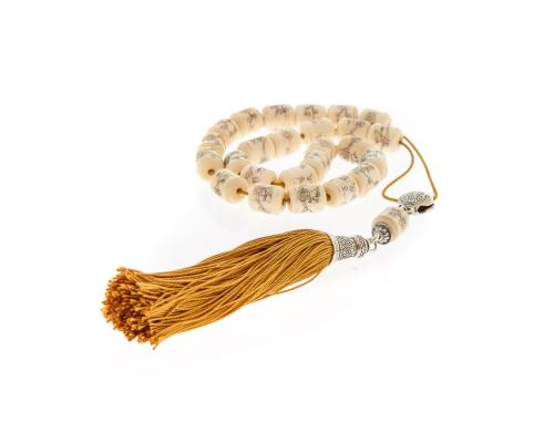 Greek Worry Beads, Handmade of Camel Bone Beads - Pure Silk Cord & Tassel - 925 Sterling Silver Parts