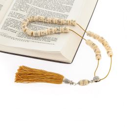 Greek Worry Beads, Handmade of Camel Bone Beads - Pure Silk Cord & Tassel - 925 Sterling Silver Parts