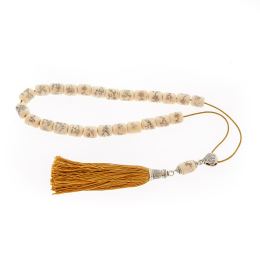 Greek Worry Beads, Handmade of Camel Bone Beads - Pure Silk Cord & Tassel - 925 Sterling Silver Parts