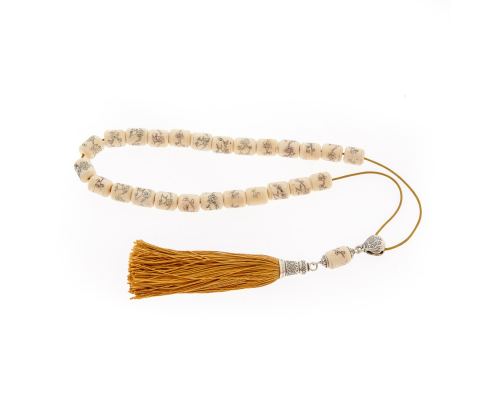 Greek Worry Beads, Handmade of Camel Bone Beads - Pure Silk Cord & Tassel - 925 Sterling Silver Parts