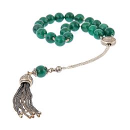 Greek Worry Beads, Handmade of Aventurine Gemstones, 925 Sterling Silver Chain, Tassel & Parts - Luxury Finishing 