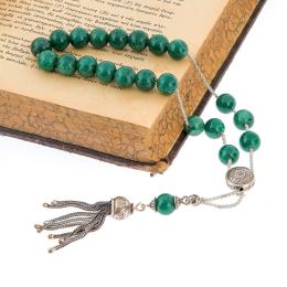 Greek Worry Beads, Handmade of Aventurine Gemstones, 925 Sterling Silver Chain, Tassel & Parts - Luxury Finishing 