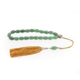 Greek Worry Beads, Handmade of Aventurine Gemstones, Silk Cord & Tassel - 925 Sterling Silver Parts & Taurus Horoscope Sign